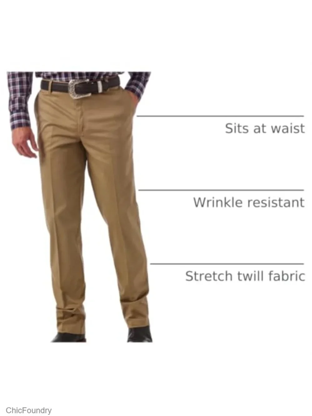 Men's Flat Front Casual Khaki Pants Stretch Twill Wrinkle Resist